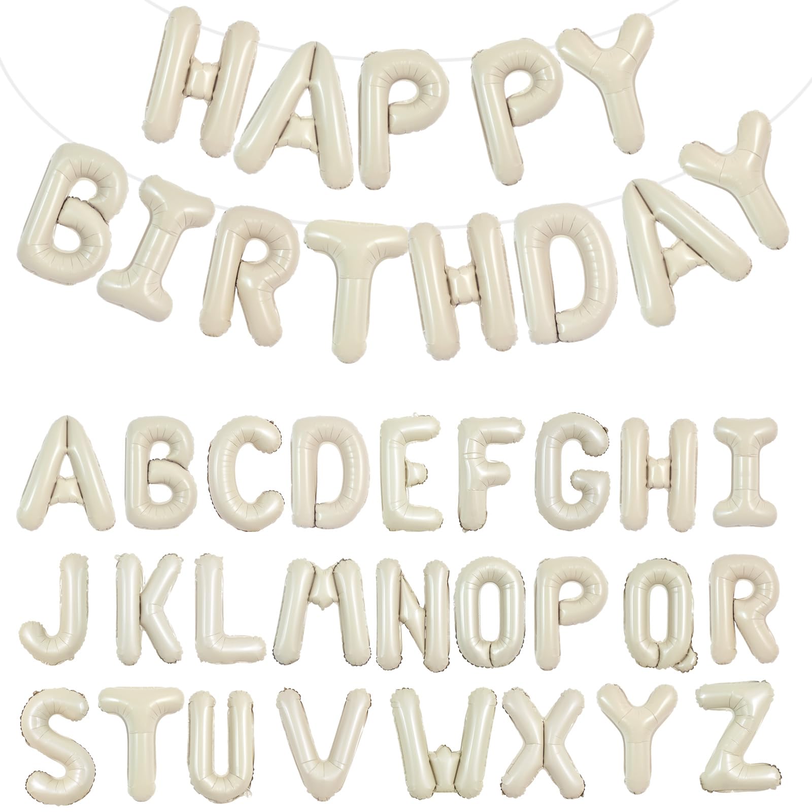TONIFUL 65 Pcs Personalized Name Letter A-Z Balloons 16 Inch Cream White Happy Birthday Balloon and 2 Sets A-Z Foil Letter Balloons Create Your Own