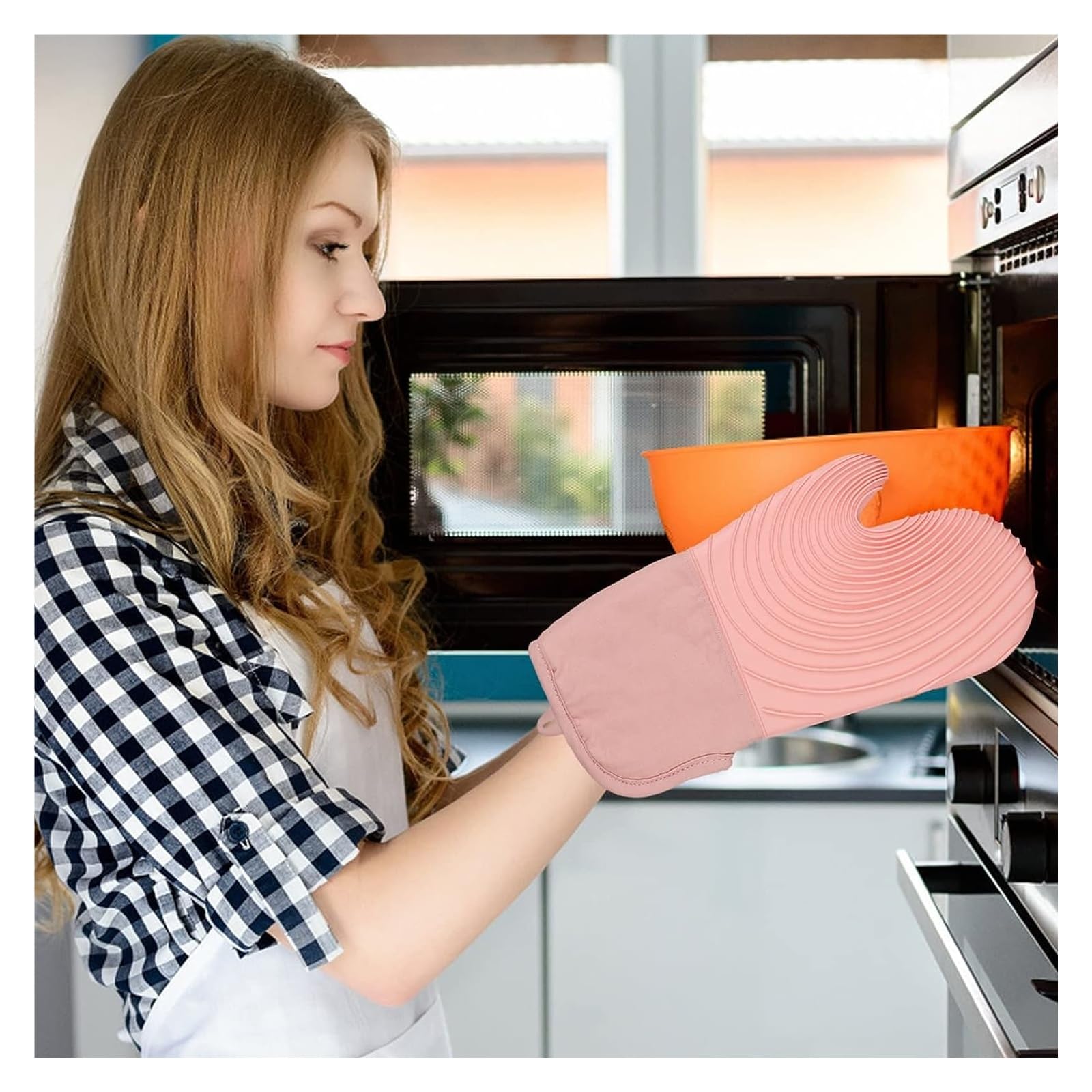 Rękawice kuchenne Gadżety Tkanina silikonowa Rękawice kuchenne Uchwyty garnków Żaroodporne rękawice kuchenne Rękawice kuchenne Kuchenki mikrofalowe do pieczenia Gotowanie (Color : B)
