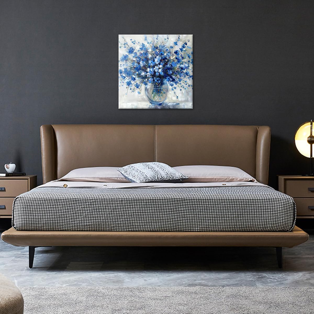 Bathroom Floral Wall Art Blue Flower Pictures Wall Decor Rustic Farmhouse Canvas Paintings Botanical Poster Prints for Living Room Bedroom Decor Framed(Floral-2,18L x 18W)