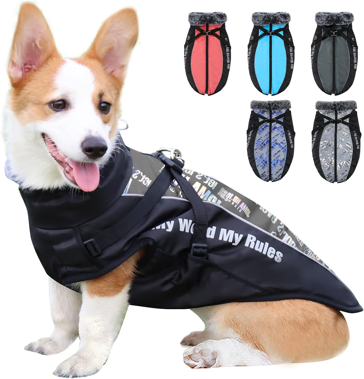 Dog Winter Coat with Harness - Warm Waterproof Dog Snow Jacket, Reflective Dog Vest Pet Clothes for Small Medium Large Dogs (Silver Grey, 2XL) : Pet Supplies