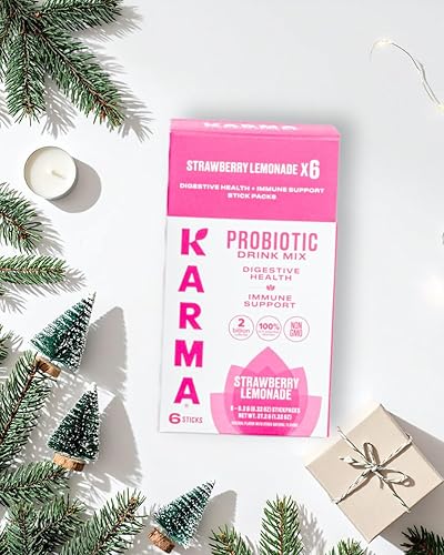 Miniatura 7 de Karma Paquete de hidratación probiótica, paquete de 6, mezcla de bebida en polvo de limonada de fresa, ayuda para la salud inmune e intestinal para