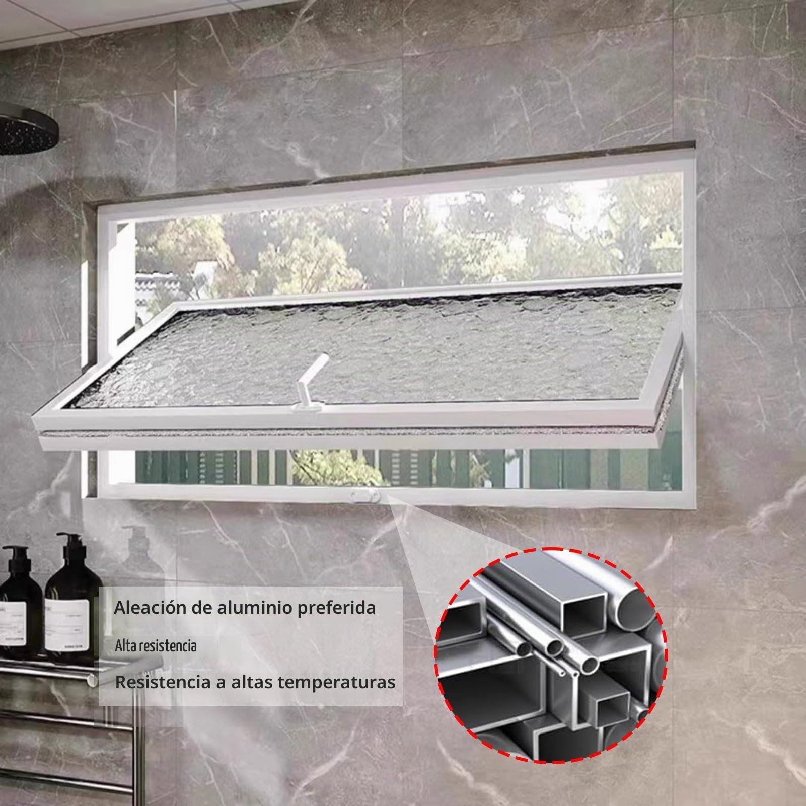 Ventanas Batientes Ventana Rectangular Para Casa, Ventana Corrediza Con Marco De Metal Ventilado De Repuesto, Ventana De Vidrio Templado Giratoria De 360° Para Sótano, Garaje Y Baño(White,80x30 cm/31.