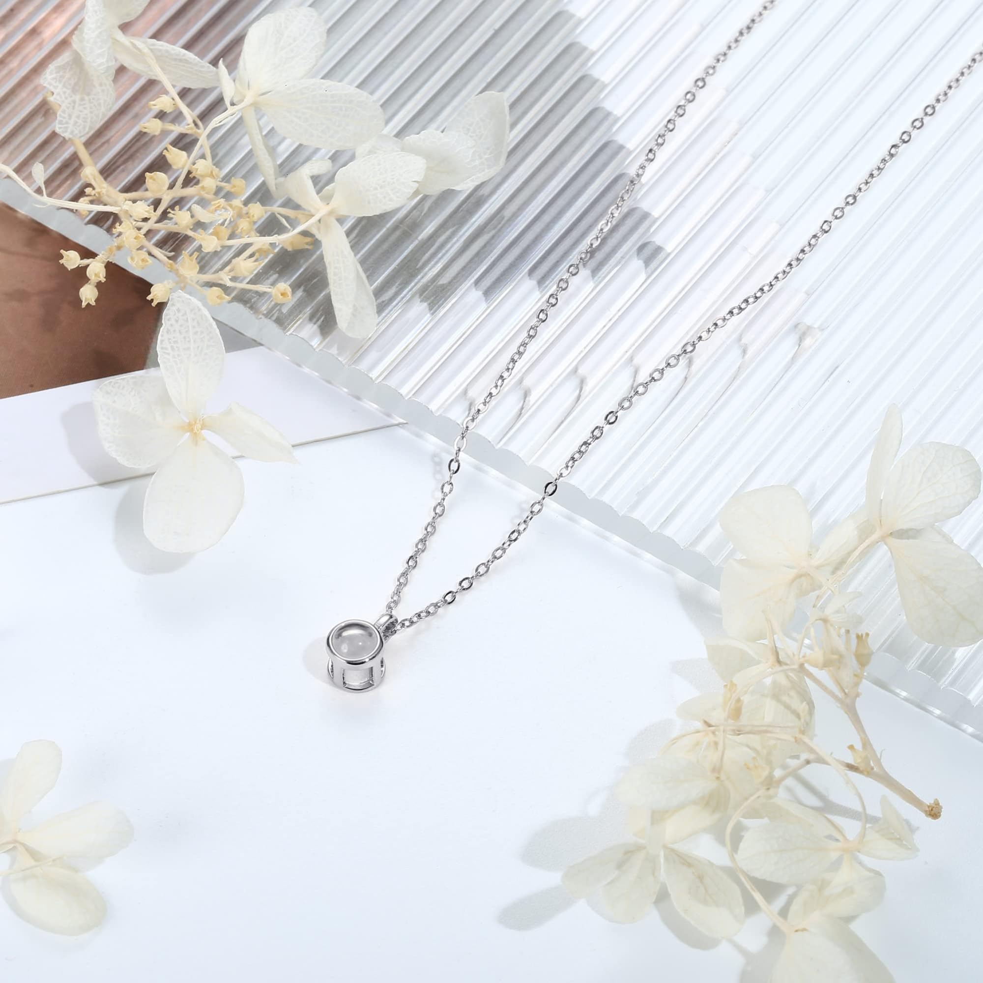 Argento Sterling 925 Collana con Foto Personalizzata – Collana con Proiezione, Ciondolo con Foto Personalizzata per anniversari e occasioni speciali
