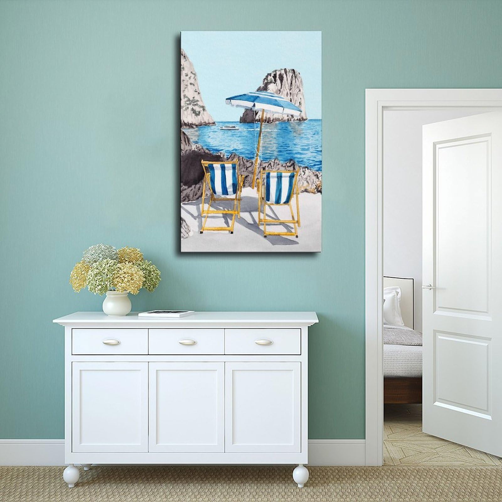 Paesaggio ad acquerello, decorazione costiera italiana, poster su tela, decorazione per camera da letto, ufficio, stanza, regalo, 61 cm L x 91,4 cm W