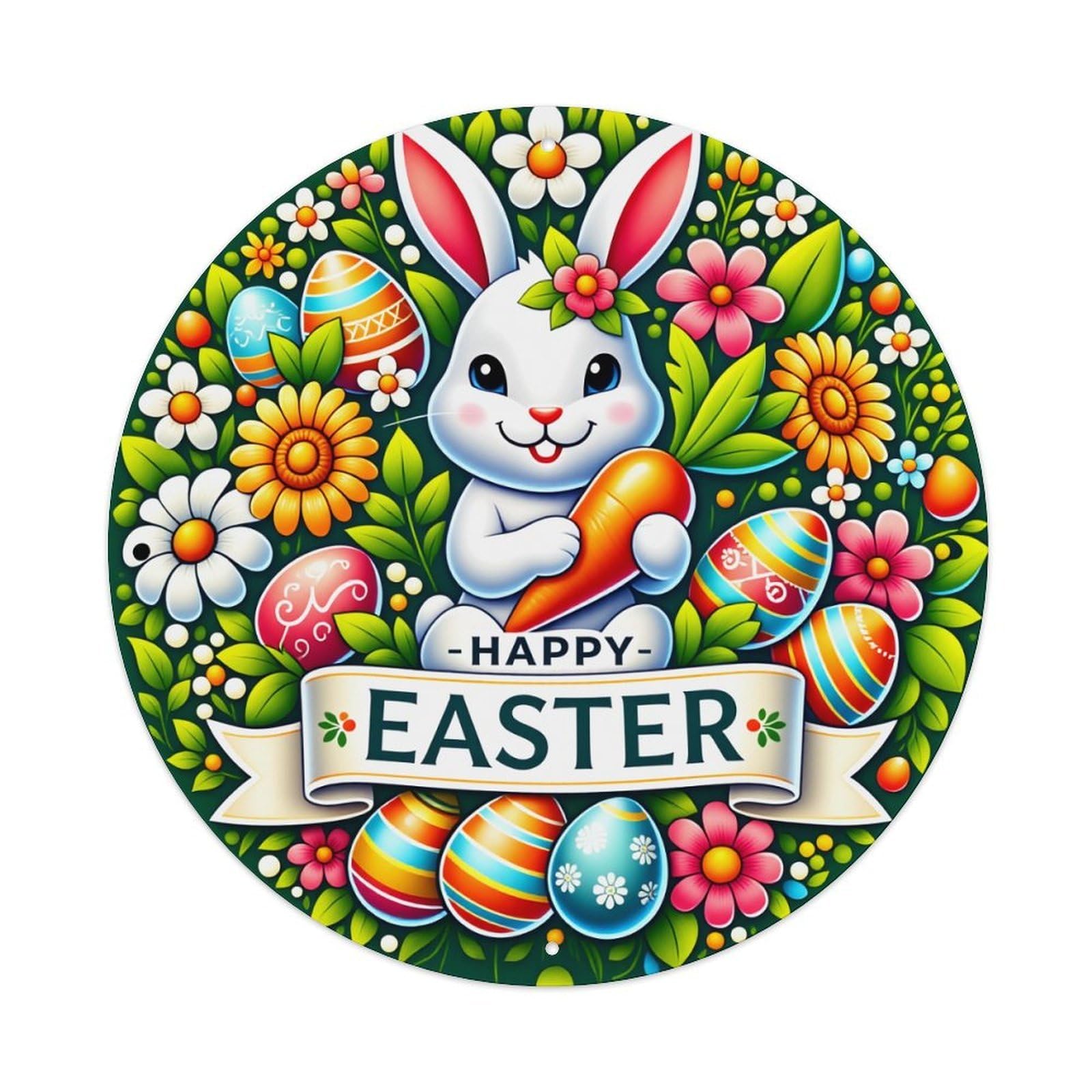 Easter Bunny Carrot Flowers Eggs Metal Tin Sign Vintage Garden Bedroom Cafe Bar Man Cave Home Wall Decor Metal Poster 8x8 inches