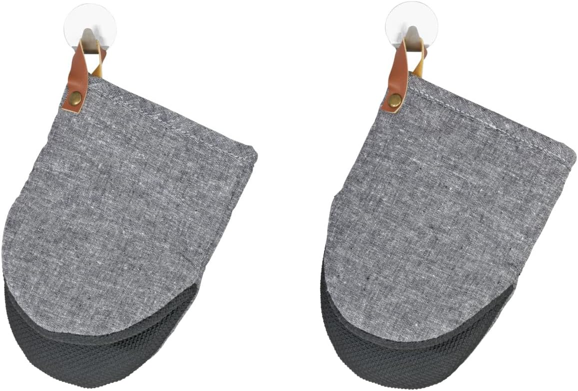 WENKO Ada Mini Oven Mitts - 1 Pair Oven Mitts with Neoprene Surfaces for Secure Grip of Hot Pots & Baking Trays & Molds - Hanging Loop - Washable - Grey/Black