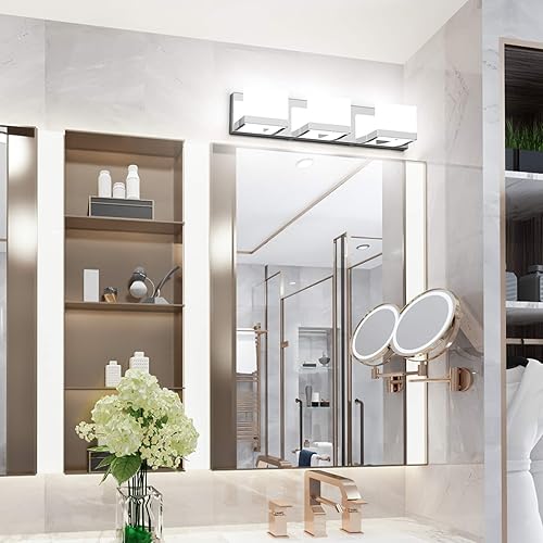 Miniatura 8 de Tipace - 3 Lámparas regulables de tocador, modernas, cromadas, con luz led arriba y abajo, para colocarlas en la pared o sobre el espejo del tocador