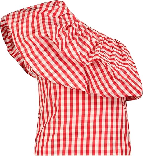 Plaid Taffeta One Shoulder Top