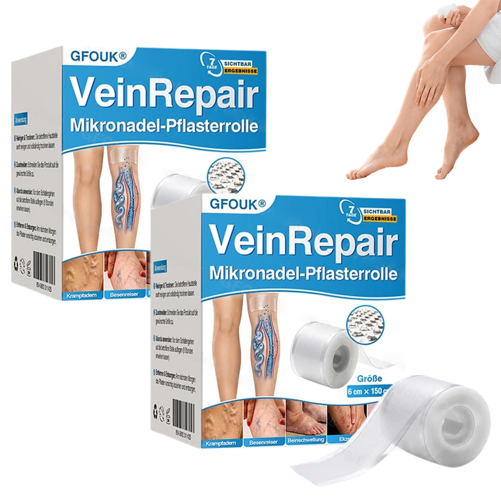 GFOUK VeinRepair Mikronadel Pflasterrolle, 2026 Neu Vein Repair Patches, Gfouk Mikronadel Pflaster, Fortschrittliche Vein Heal Pflaster, Natürliche Inhaltsstoffe, für Alle Hauttypen (2 Stück)