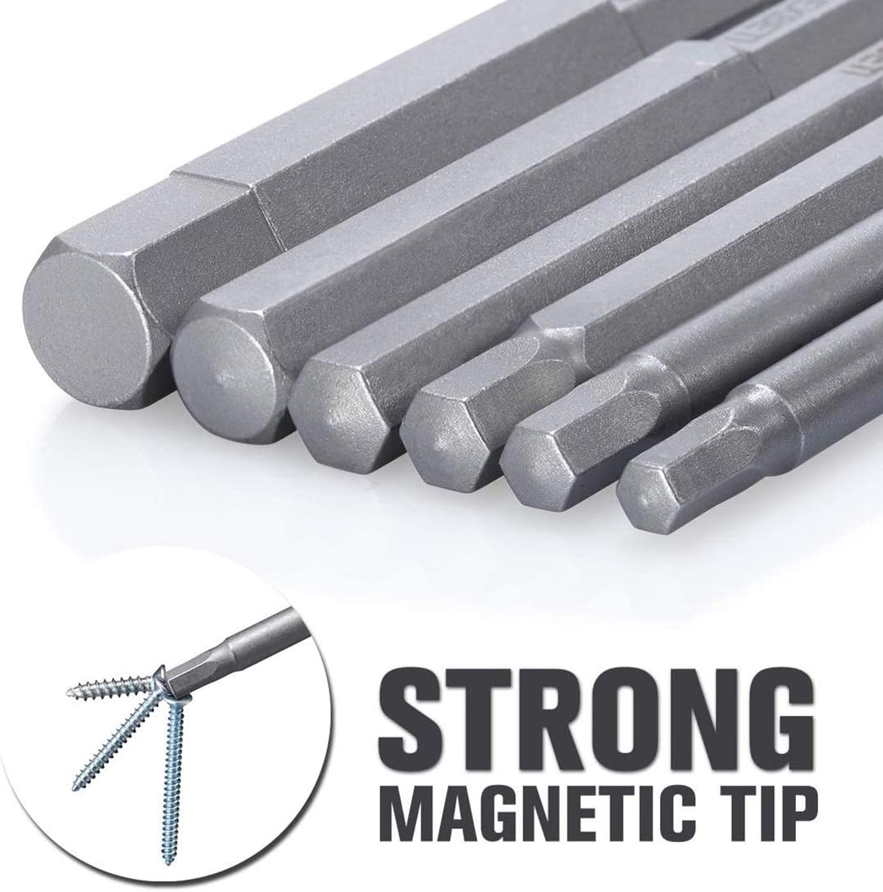 REXBETI 20 Piece Hex Head Allen Wrench Screwdriver Bit Set, SAE Metric 1/4 Inch Hex Shank S2 Steel Magnetic 2.3 Inch Long Drill Bits with Storage Box(20-Hex Bit Set(silver))