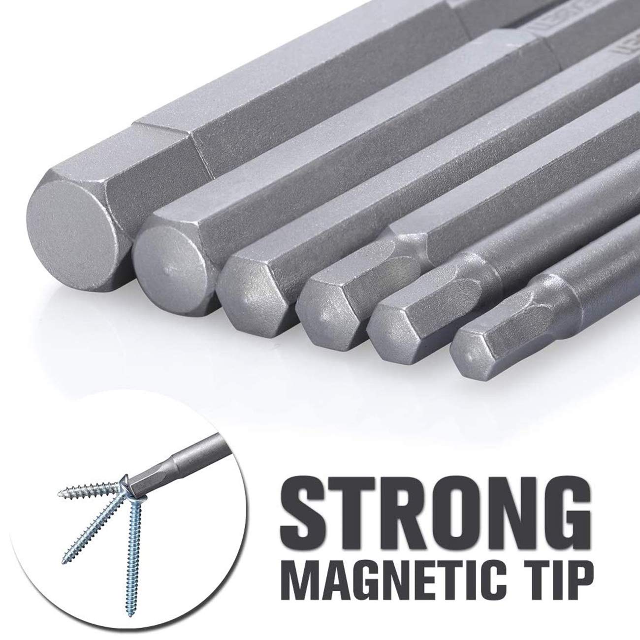 REXBETI 20 Piece Hex Head Allen Wrench Screwdriver Bit Set, SAE Metric 1/4 Inch Hex Shank S2 Steel Magnetic 2.3 Inch Long Drill Bits with Storage Box(20-Hex Bit Set(silver))