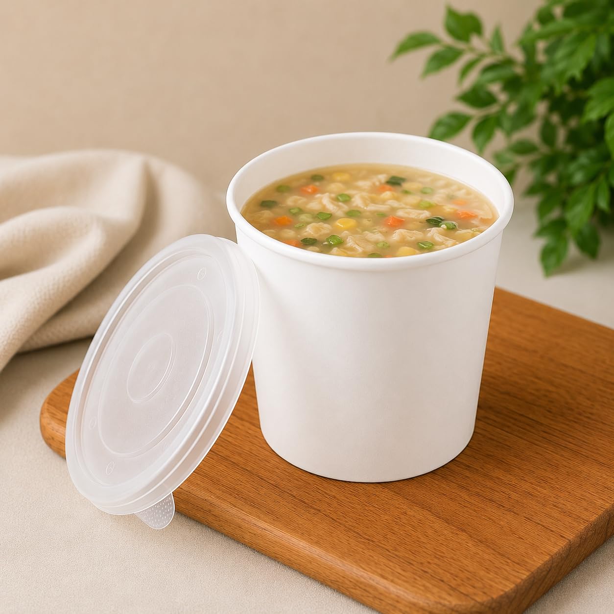 HOT BARGAINS 25 x 12oz White Paper Soup Cups with Reusable PP Lids, Takeaway Food Containers, Paper Soup Bowls for Hot & Cold Food, Ice Cream, Desserts, Deli & Meal Prep — image 1