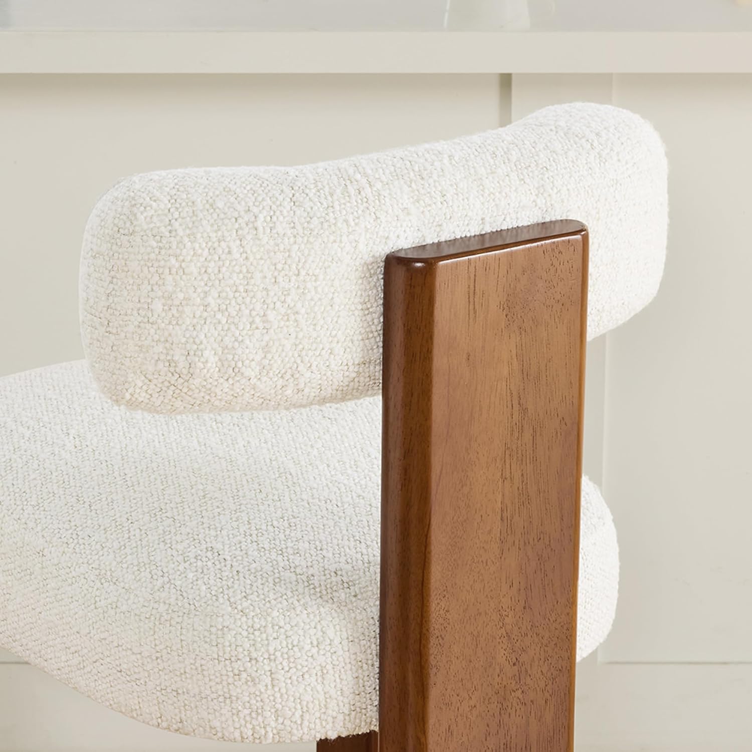 CHITA Modern Bar Stools Set of 2, 27" Counter Height Bar Stools, Upholstered Barstools with Backs and Wood Legs for Kitchen Island Dining Room, Oatmeal Fabric with Walnut Frame