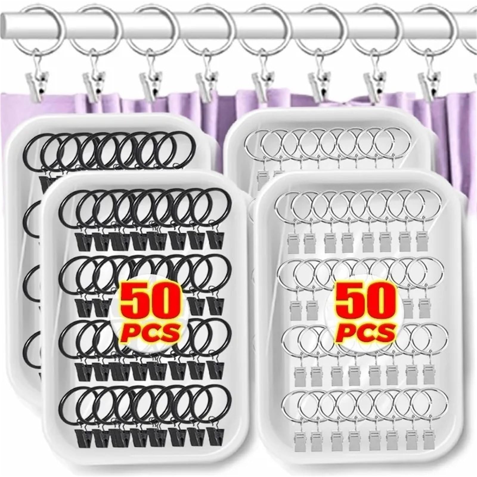 Duschvorhangringe Vorhangringe Clips Dusche Metall Fotos hängen Klemme Stange Clip Kleiderbügel Badezimmer Haken(Black-32mm,50pcs)
