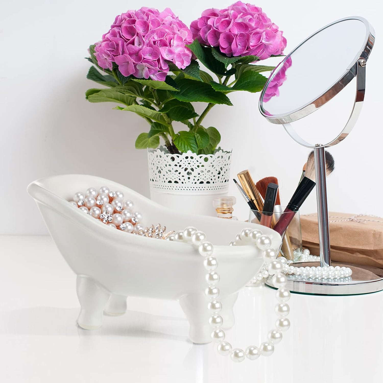 Gejoy 8 Pcs 5.6" Mini Bathtub Ceramic Planter Succulent Pot Bonsai Cactus Flower Vase Holder Decorative Organizer Soap Dish, White