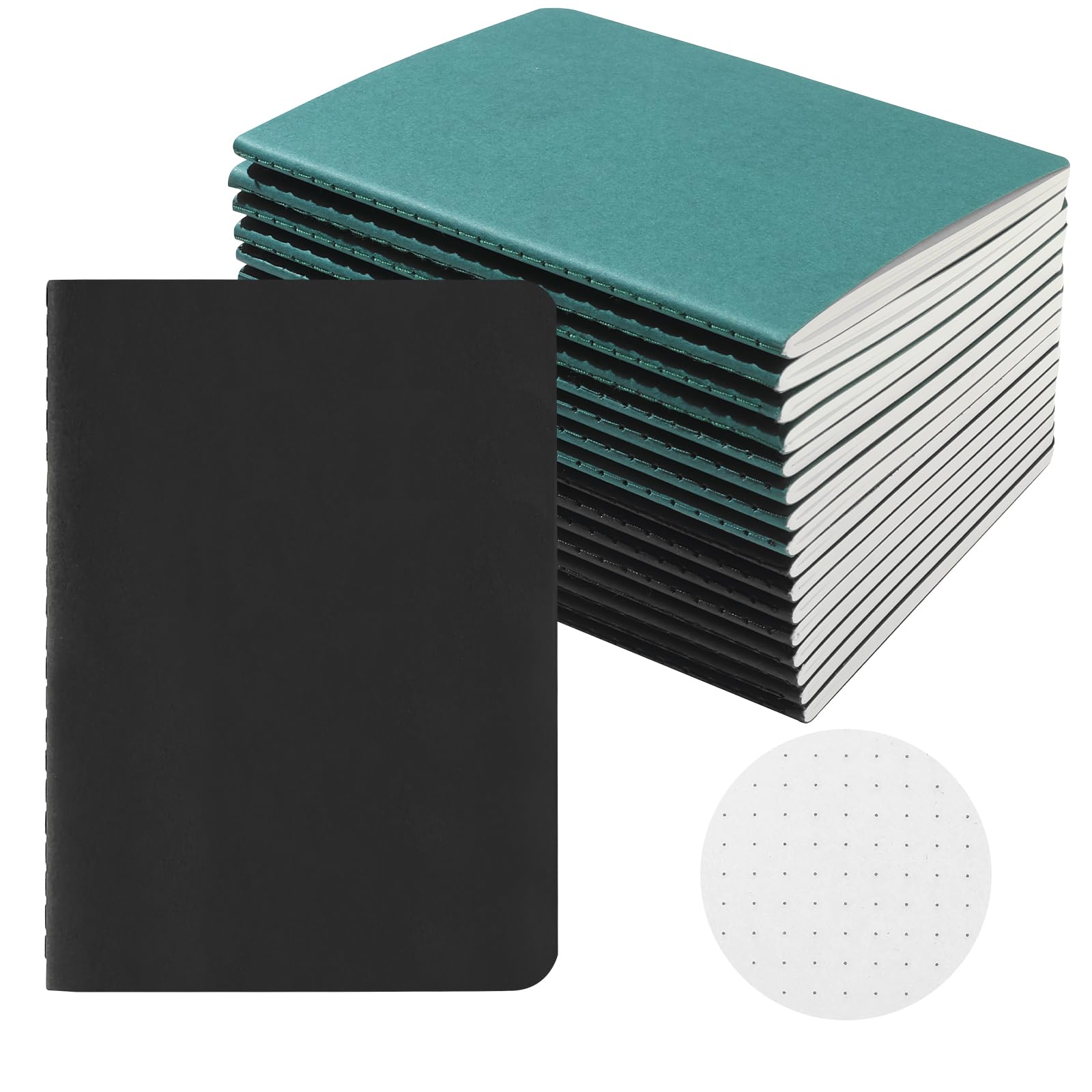 HOMEMARS 16-Pack A6 Notebook Set, 8 Green & 8 Black, 100GSM, Bullet Dotted Journal, Notepad, Pocket Notebook, Notepads, 10x14cm, 60 Pages, for Students, Writing, Travel, Business, Dotted,Thick Paper