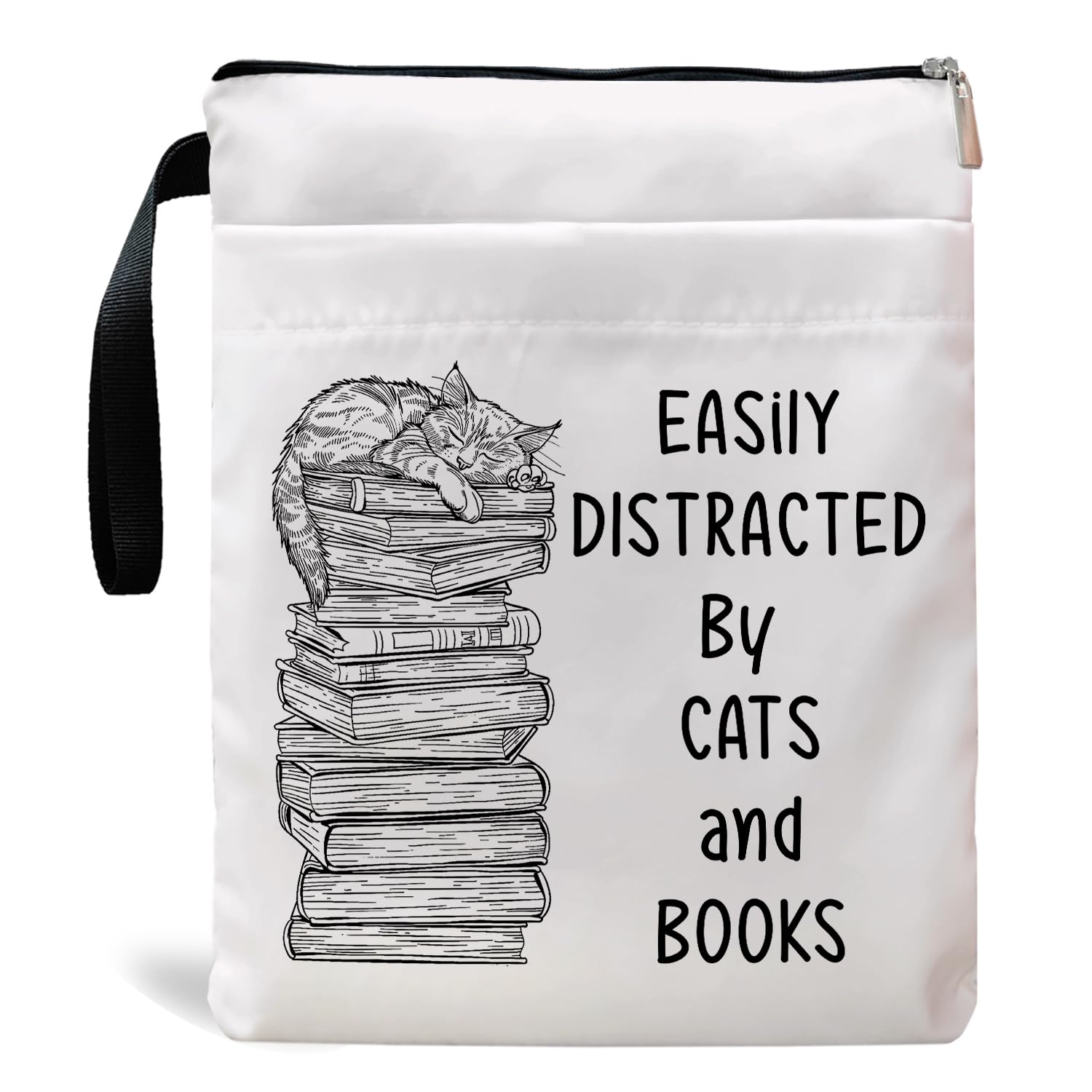 Book Sleeve, Book Covers with Zipper, Funny Cat & Book for Book Lovers, Gifts for Women Teacher Librarian Bookworm Bookish- Easily Distracted by Cats