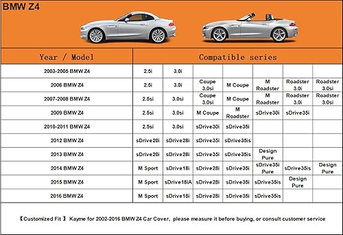 Miniatura 6 de Kayme - Cubierta completa impermeable de 7 capas para automóvil BMW Z4 E85 E86 CoupéRoadster (2002-2008), apta para todo clima, protección