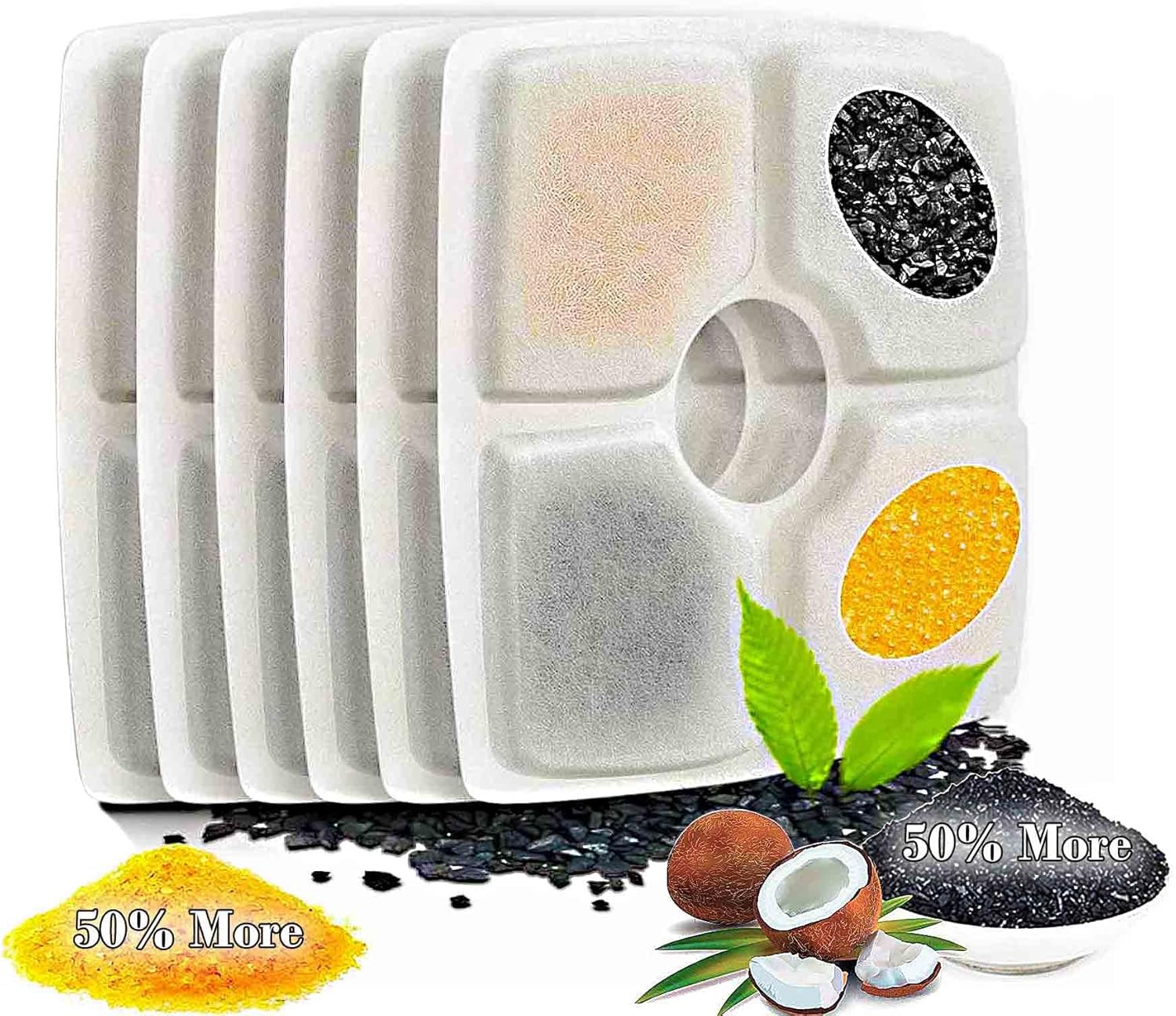 Cat Water Fountain Filters 6 Pack, 50 More Resin & Activated Carbon