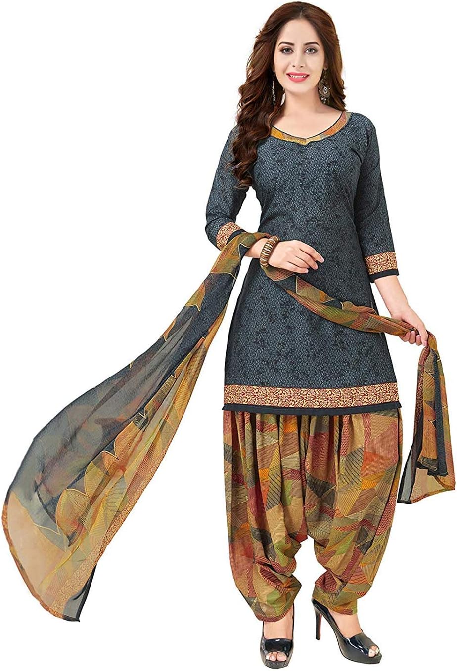 VintFlea Indian Bollywood Designer Patiyala Panjabi Salwar Suit Women's Crepe Dress Material (Free Size_Grey)