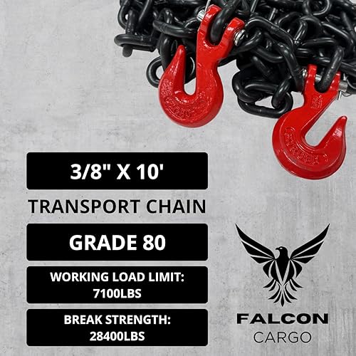 Miniatura 2 de Cadena de transporte de grado 80 de 38 pulgadas x 10 pies, 7100 libras WLL - Gancho de agarre de horquilla, amarre, remolque