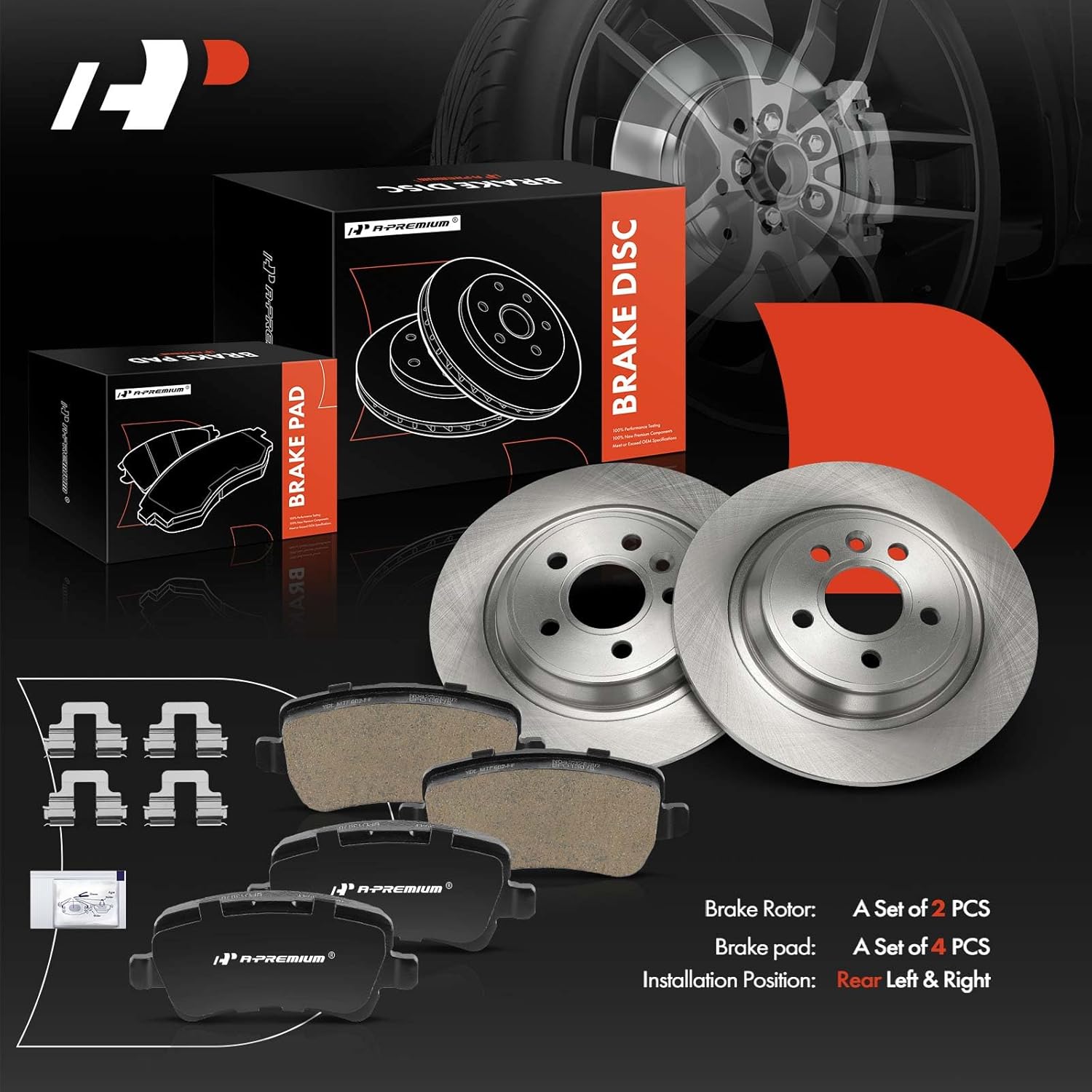 A-Premium 11.87 inch (301.6mm) Rear Solid Disc Brake Rotors and Ceramic Pads Kit Compatible with Select Volvo Models - S60 11-18, S60 Cross Country, XC70, S80, V60, V60 Cross Country, V70, 6-PC Set