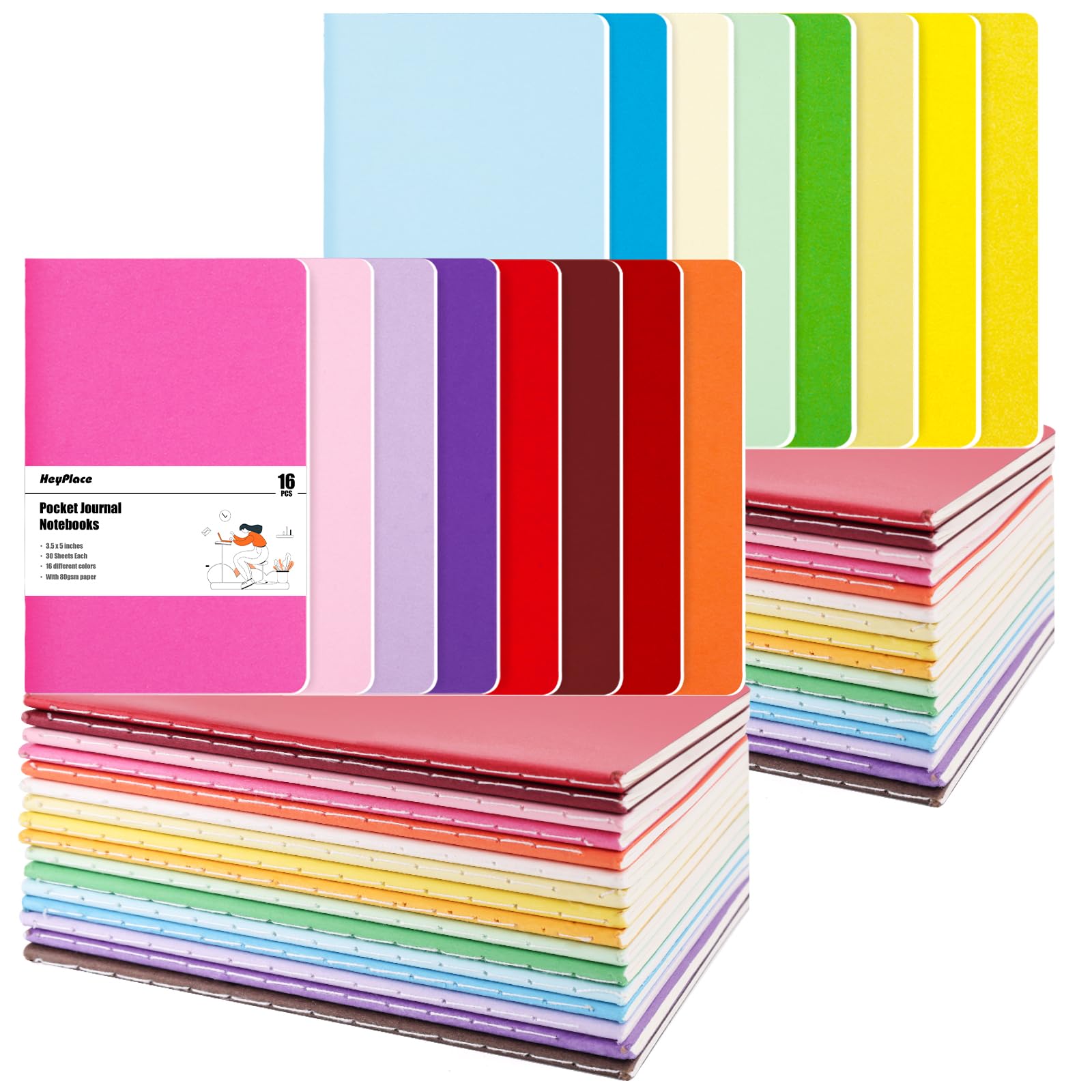 HEYPLACE 16 cuadernos de bolsillo, 3.5 x 5 pulgadas, pequeños blocs de notas con páginas a rayas, mini cuaderno para escuela, oficina, hogar, regalos de viaje
