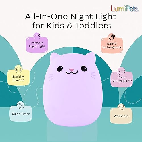 Miniatura 95 de Lumipets Benny The Bear - Luz nocturna de silicona blanda para niños Bonita luz nocturna con control remoto y control táctil para niñas y niños