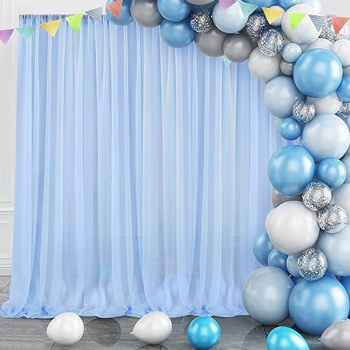 Miniatura 8 de PARTISKY Cortinas de fondo de gasa azul de 10 x 7 pies, cortinas de fotos de tela transparente sin arrugas para boda, ceremonia, arco, cumpleaños,