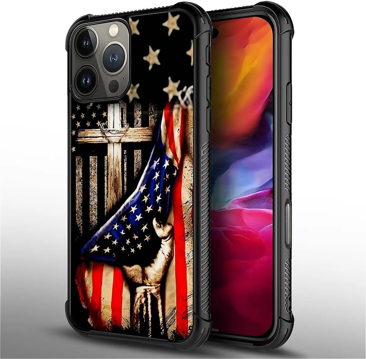 DAIZAG Compatible with iPhone 16 Pro Max Case,All-Round Protection Shockproof Anti-Scratches TPU Cover,Cases for Man Woman-Wooden Cross Power American Flag - Image 2