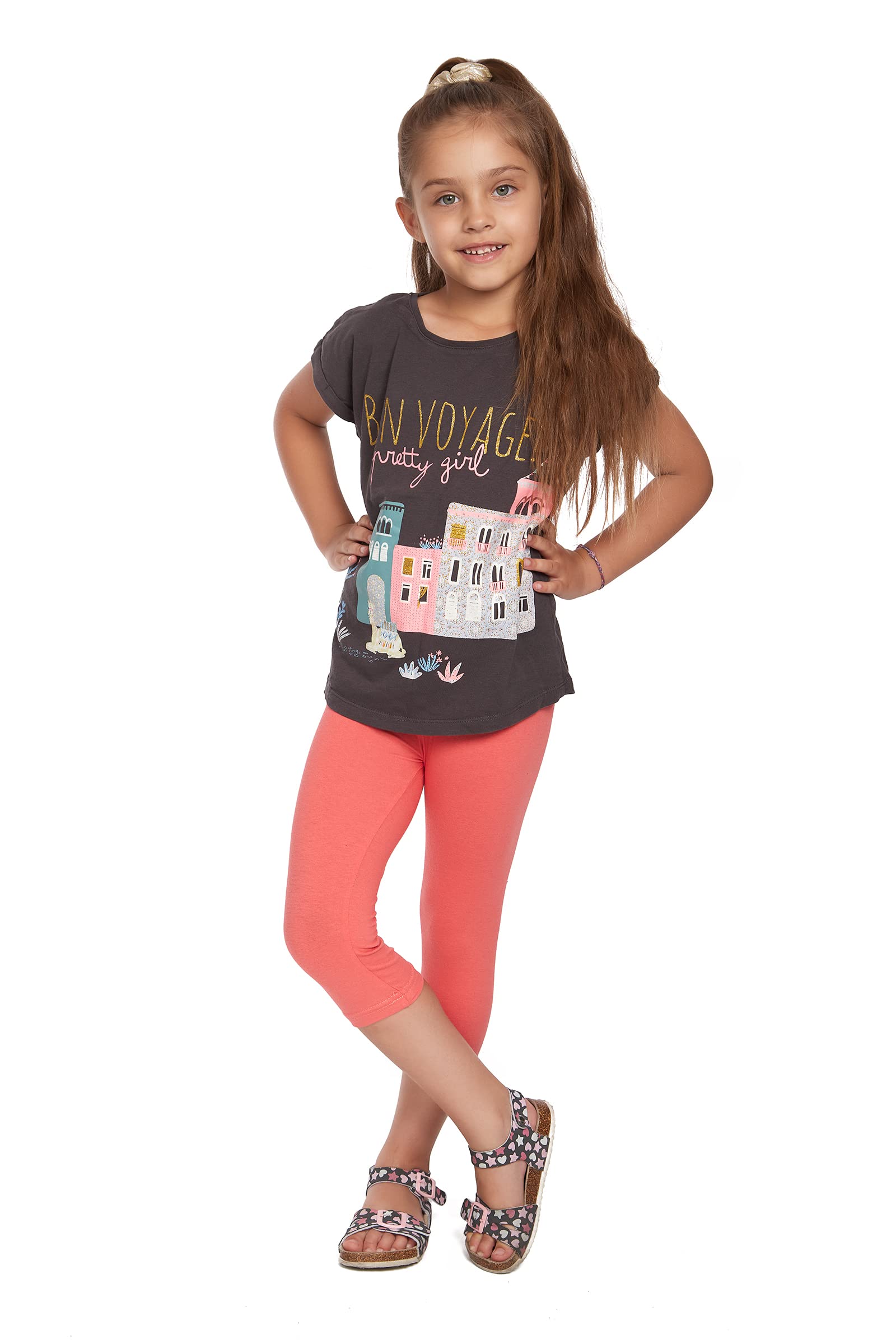 SOFTSAIL Leggings Niña Mallas 3/4 Pantalones Cortos Capri De Algodón para Deportes Baile Gimnasia Transpirables Cómodos Y Elásticos