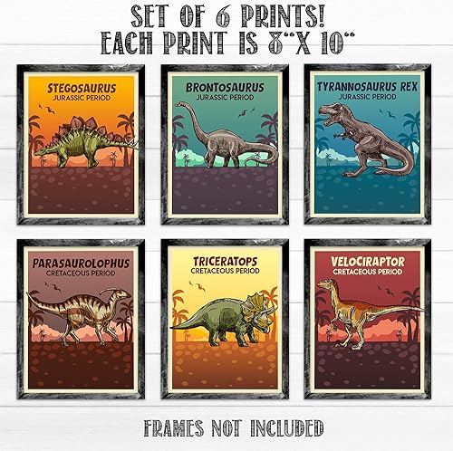 Miniatura 4 de Dinosaurs - Set of Six Prints - 8x10 Unframed Art Prints - Makes a Great Gift Under $20 for Jurassic Boy's Room Wall Decor