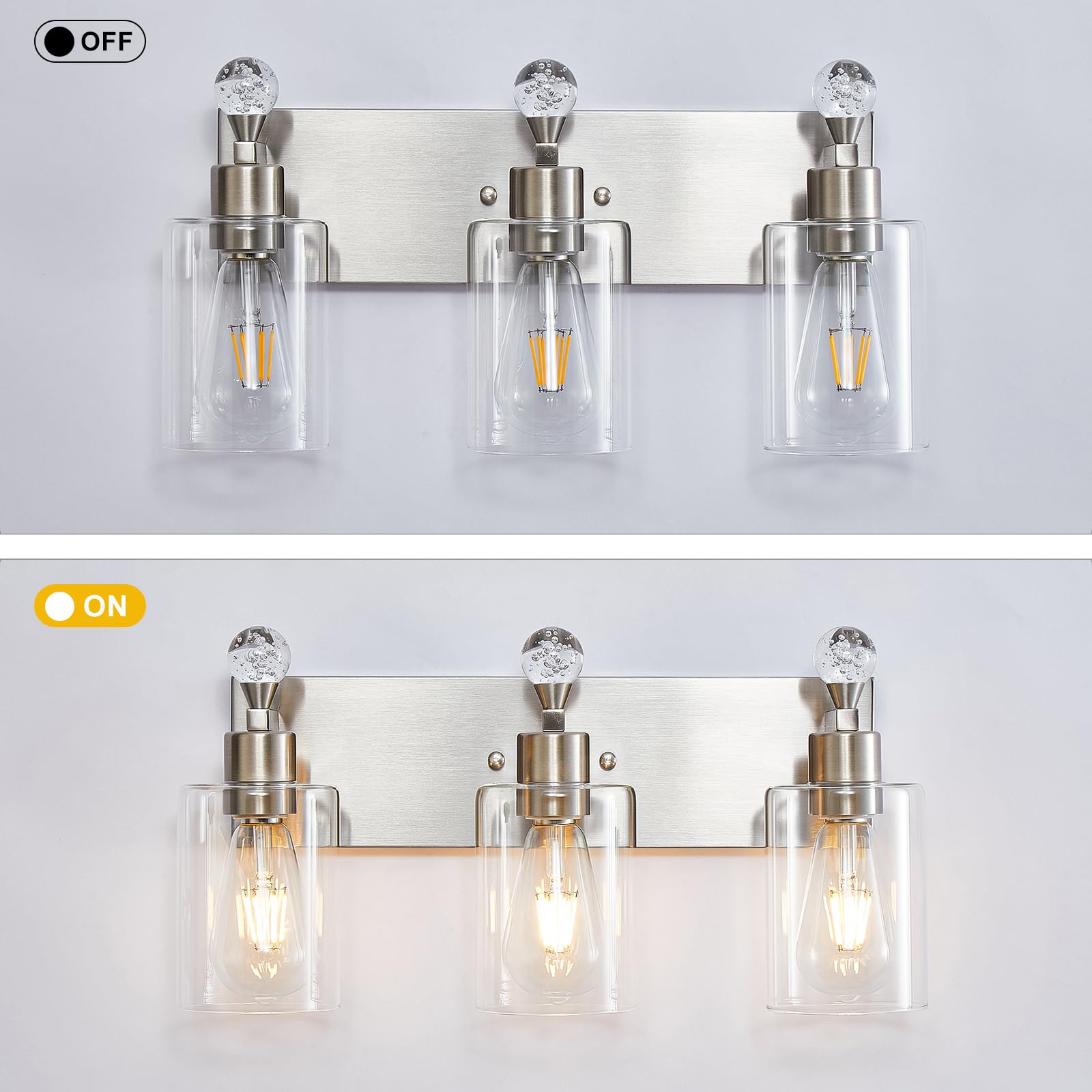 HDASIC 3-Light Bathroom Light Fixtures, Brushed Nickel Bathroom Vanity Light,Vanity Lighting Fixtures with Sturdy Glass Shade, Vanity Lights for Bathroom