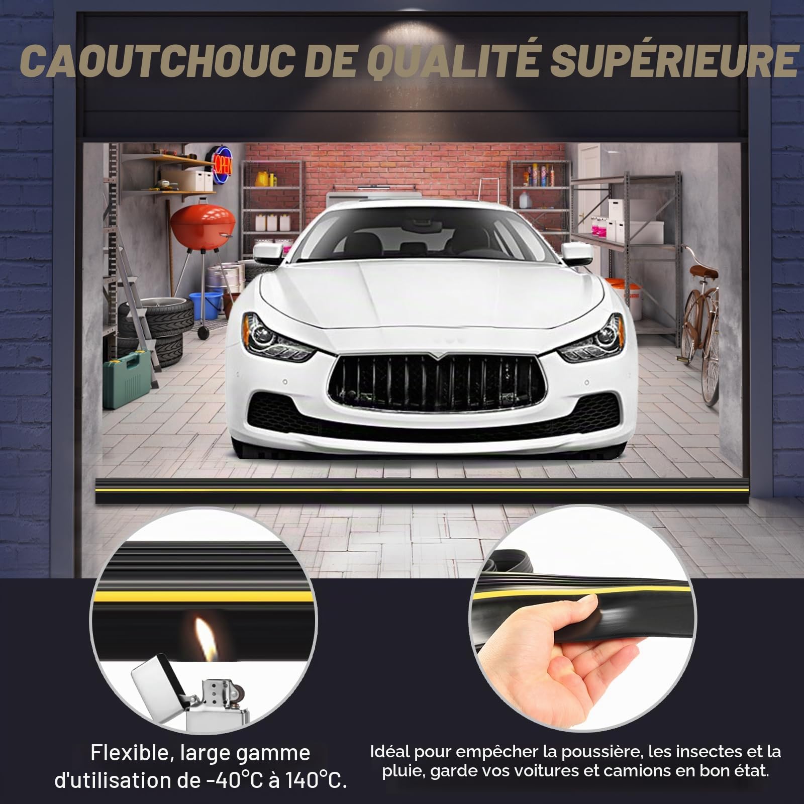 Joint Porte Entree Garage 6 m/12 mm Bas de Porte Kit Isolant Caoutchouc Seuil Universel Joint de Porte d'entrée Pour Garage, Entrepôt, Atelier, Barrière Anti-inondation,Isolation Acoustique