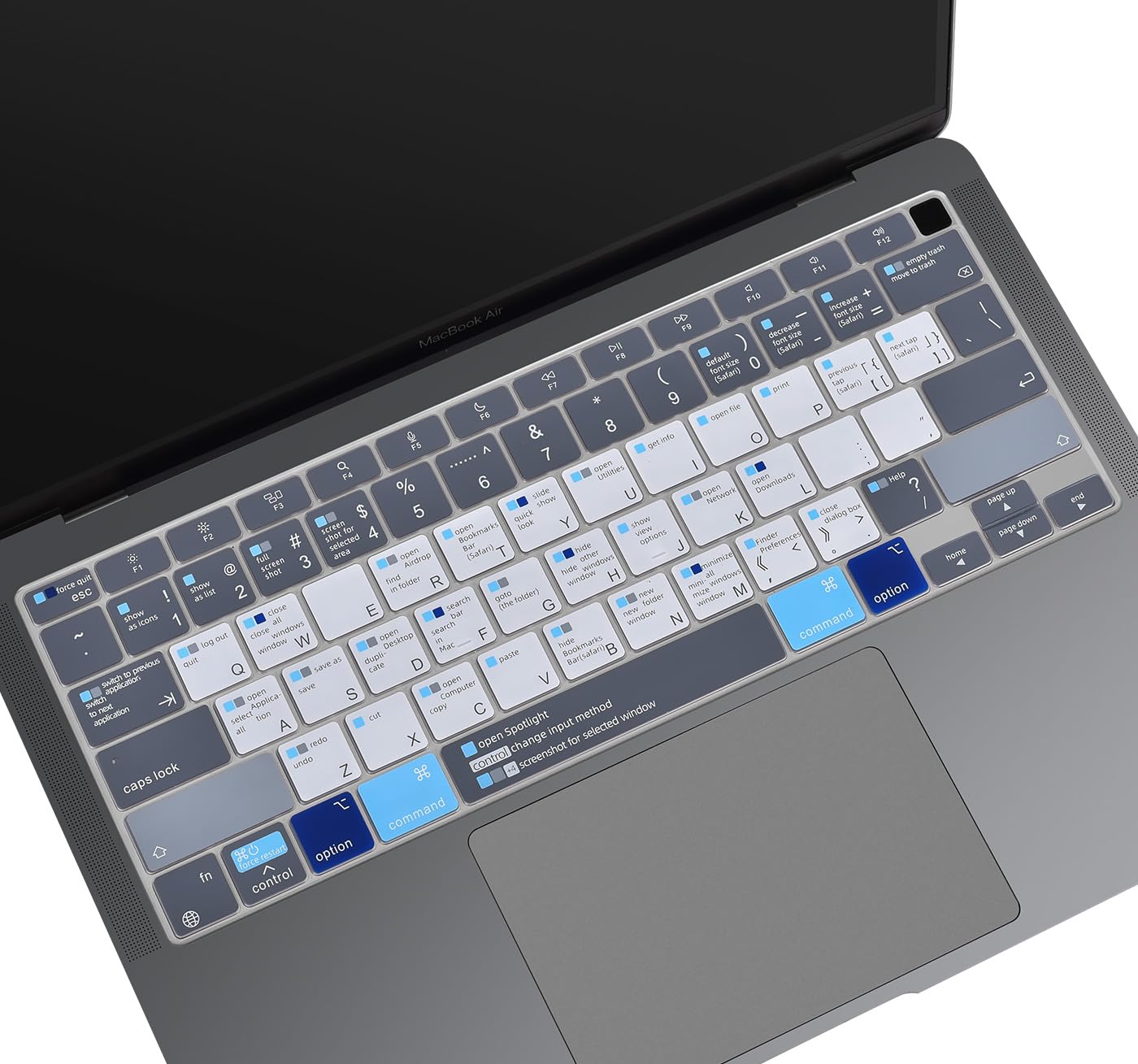 Keyboard Cover for MacBook Air 13 inch 2020 A2337 M1 A2179 with Touch ID Magic Keyboard,MacBook Air 13 Keyboard Skin with Mac OS X Shortcut Hot Keys-Mac OS X Shortcut-Bule&White