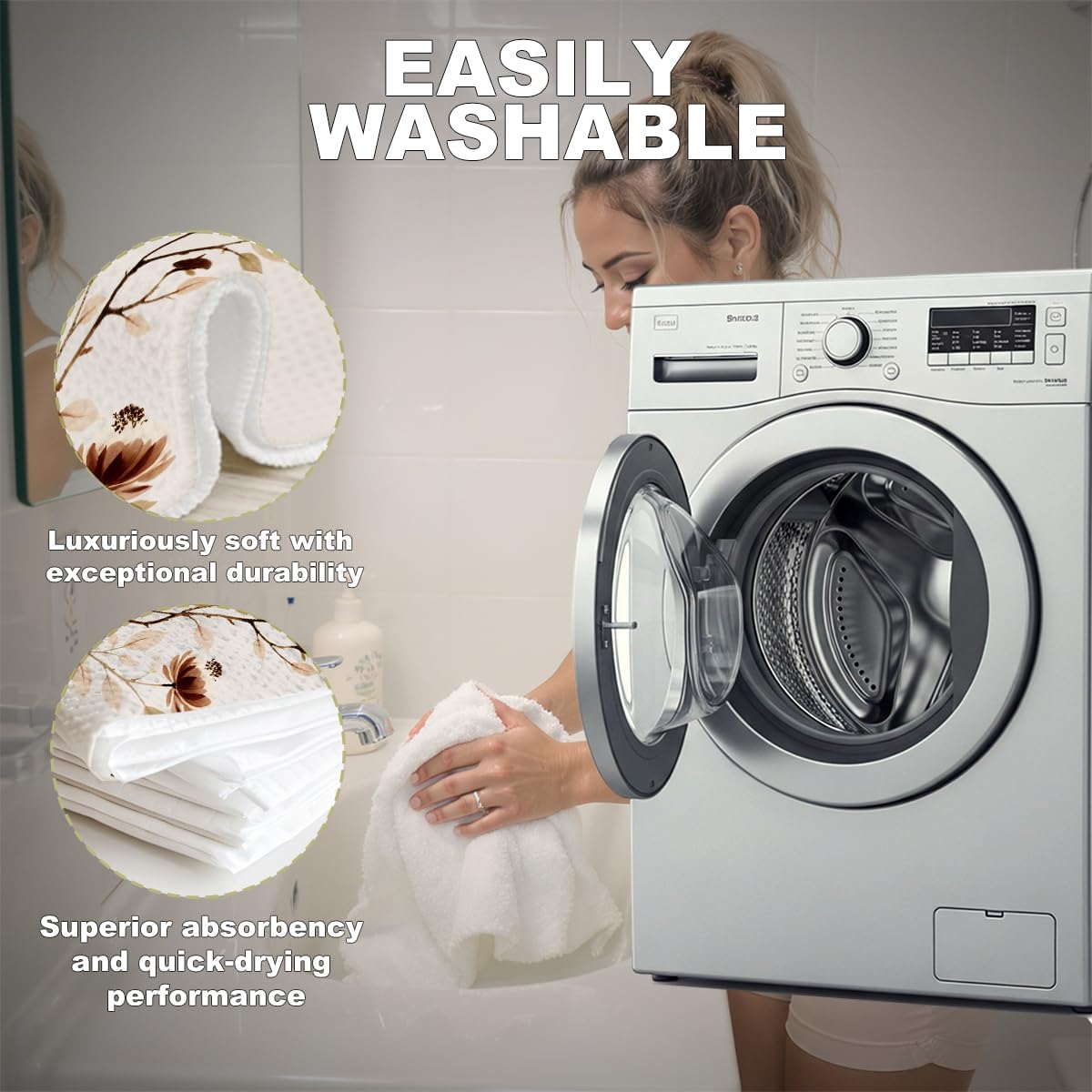 4 Pcs Artistic Flower Kitchen Towels, Vintage Decorative Absorbent Microfiber Dish Cloth Tea Towel, Aesthetic Waffle Soft Hand Towels for Farmhouse Home Bathroom Kitchen Decor, Housewarming Gifts - Image 3