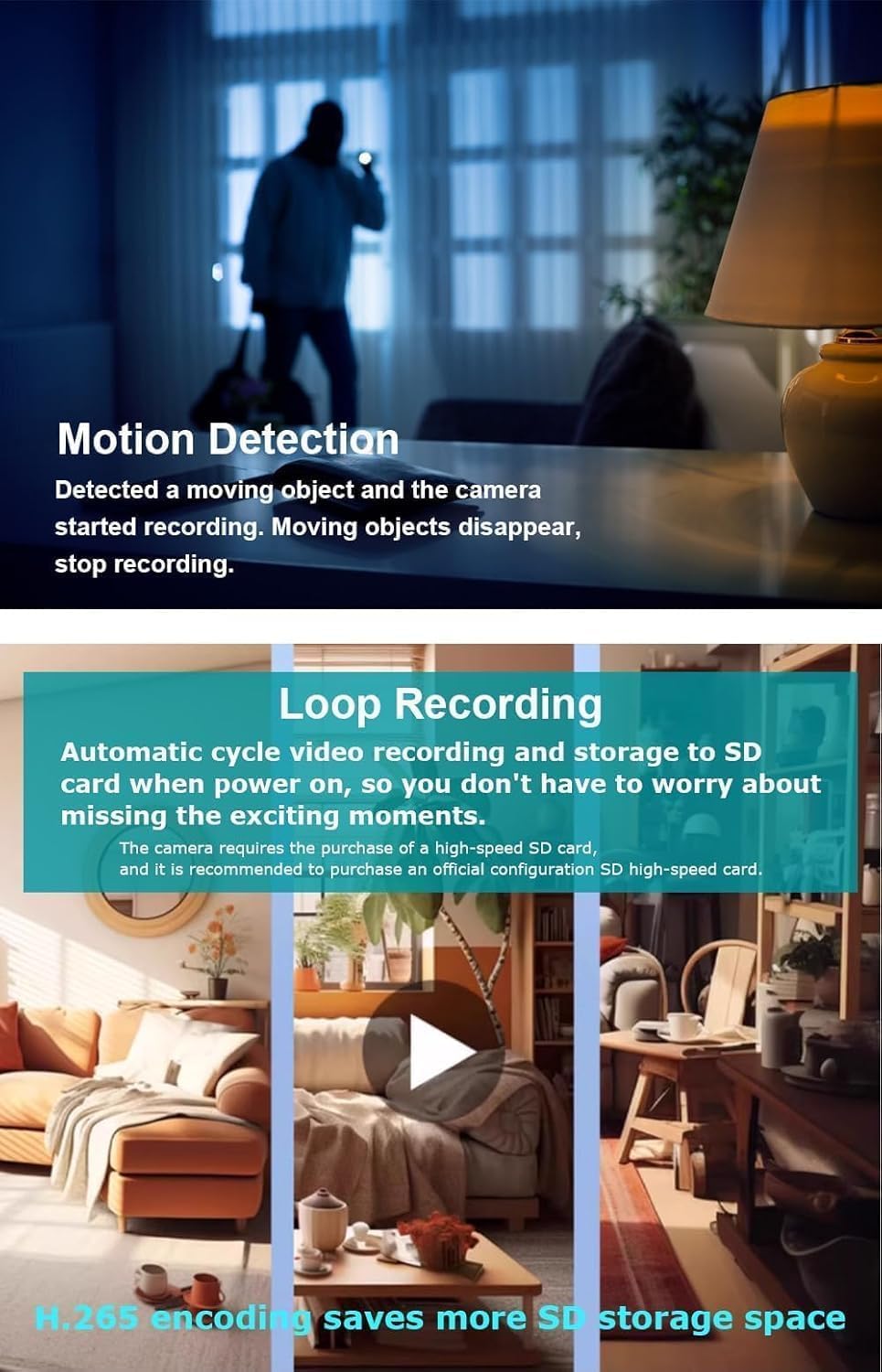 2026 Upgraded 4K WiFi Nanny Cam Hidden Camera with Night Vision,Wireless Outlet Charger Camera,Motion Detection|SD Storage Indoor Camera for Pet|Home|Office (Black)