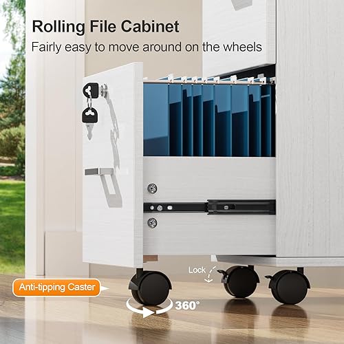 Miniatura 67 de VINGLI Archivador de 2 cajones con cerradura, archivadores rodantes para oficina en casa, soporte de impresora pequeño, organizador de archivos