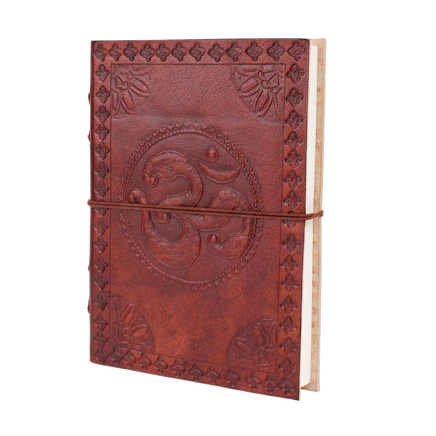 Carnet de notes en cuir vintage Ajuny avec pierre relief pages blanches