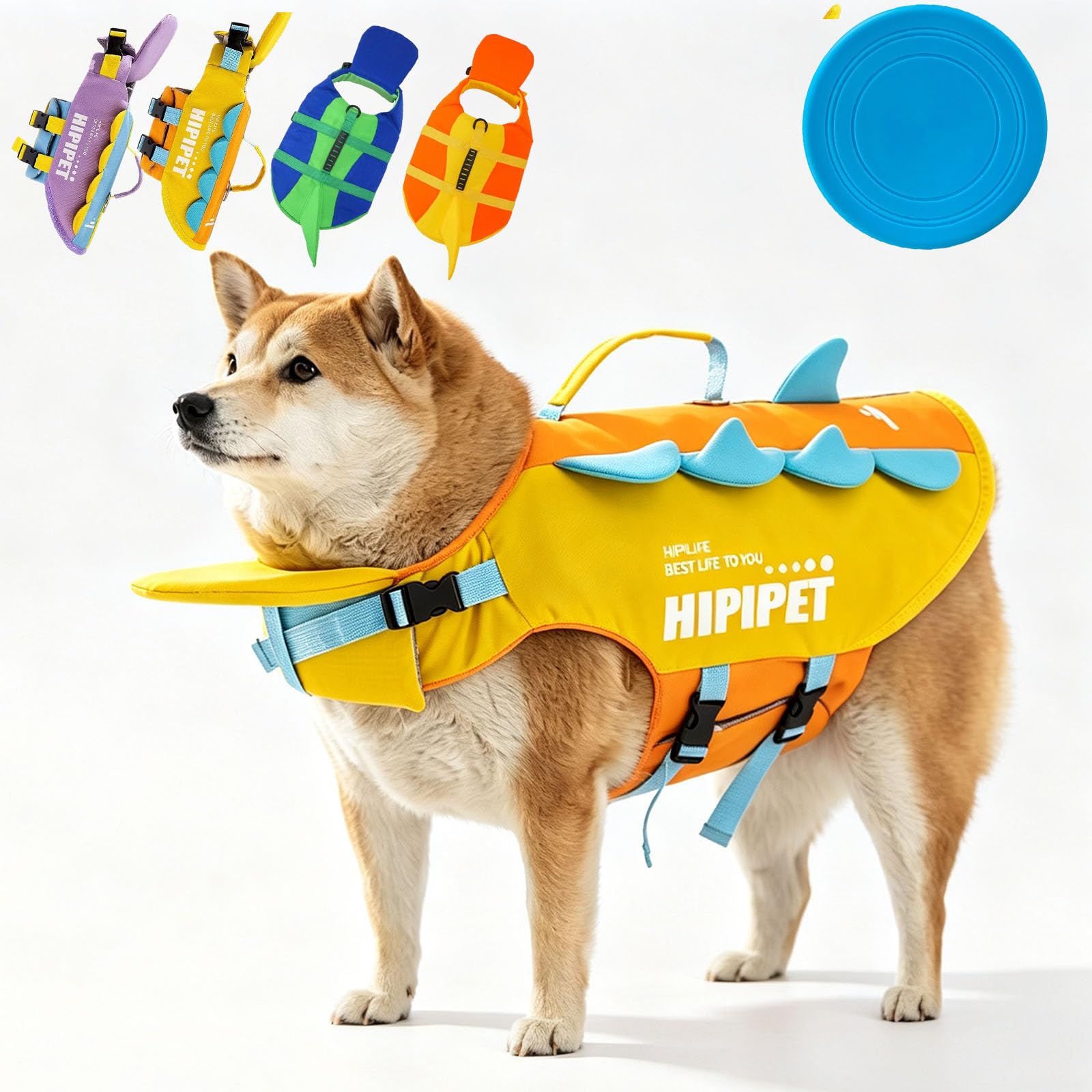 Dog Life Jacket with Chin Float, Dog Life Vest with Shark Fin (S,3#)