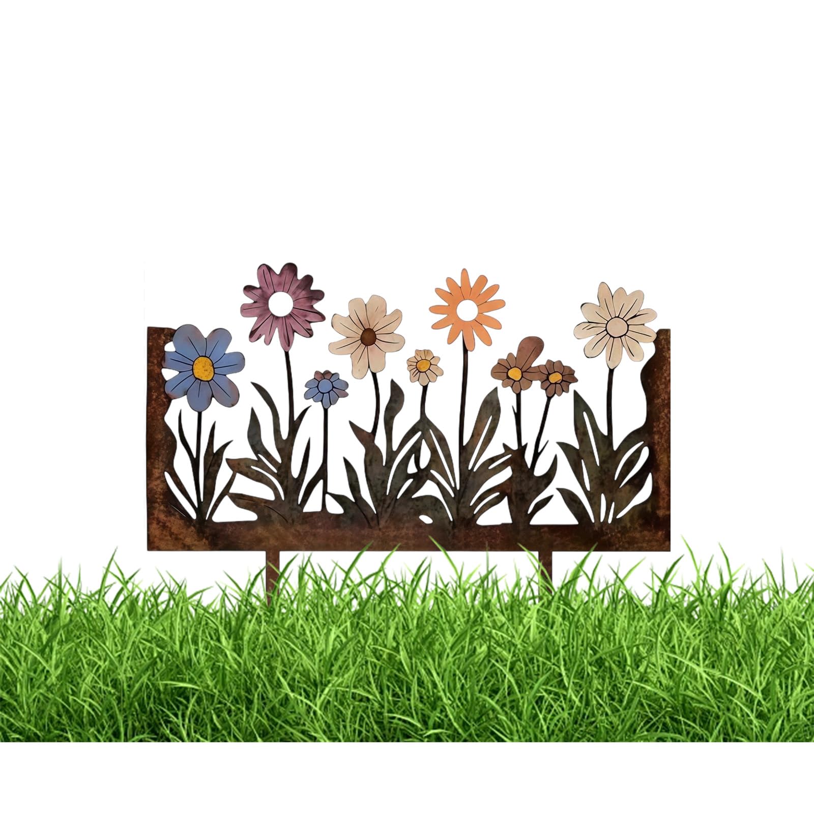 Decorazioni da Giardino in Metallo Arrugginito per Cortile e Balcone, Paletto Decorativo Vintage con Motivo Floreale, Decorazione Effetto Ruggine per Vasi e Aiuole, 21,5x30 cm
