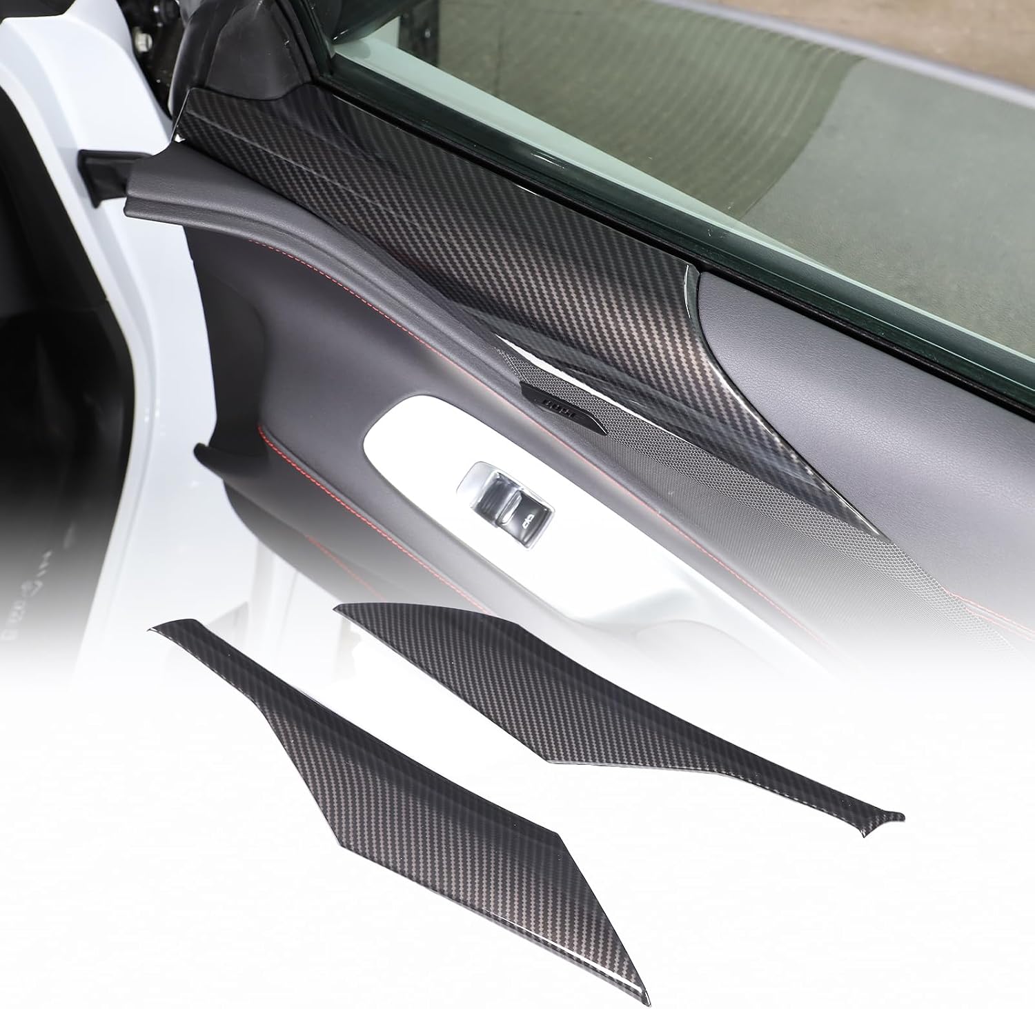 CHEAYAR Inner Side Door Panel Strip Cover Trim Compatible with Chevrolet Corvette C8 Stingray 2020-2023, ABS Inner Door Panel Trim Sticker, C8 Accessories (Carbon Fiber Pattern)