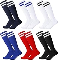 Jspupifip 6 Pairs Kids Breathable Football Soccer Socks for Boys Girls Ages 5-13 - Long Sports Socks for Running Training Rugby