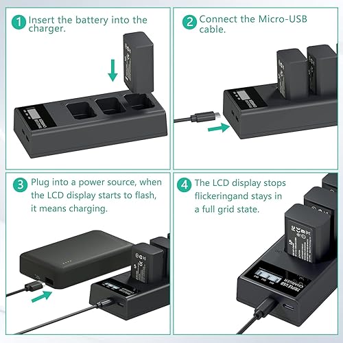 Vista 22 de Cargador de batería NP-FW50, cargador dual LCD compatible con Sony Alpha A6000, A6400, A6100, A6300, A6500, A5100, A7, A7 II, A7R, A7R II, A7R2