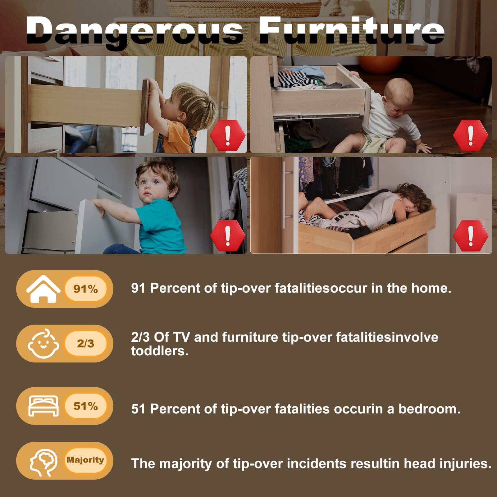 10 Pcs Furniture Anchors, Baby Proofing, Anti-Tip Metal Baby Furniture Straps, Baby Safety Wall Anchor, for Cabinet, Wardrobe, Drawers, Dresser, Bookshelf(400lbs Tension) (Black)