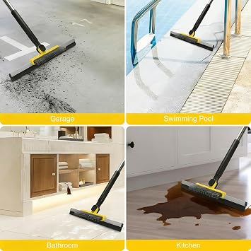 Floor Squeegee Broom, Long Handle Rubber Water Wiper Mop for Concrete Floor