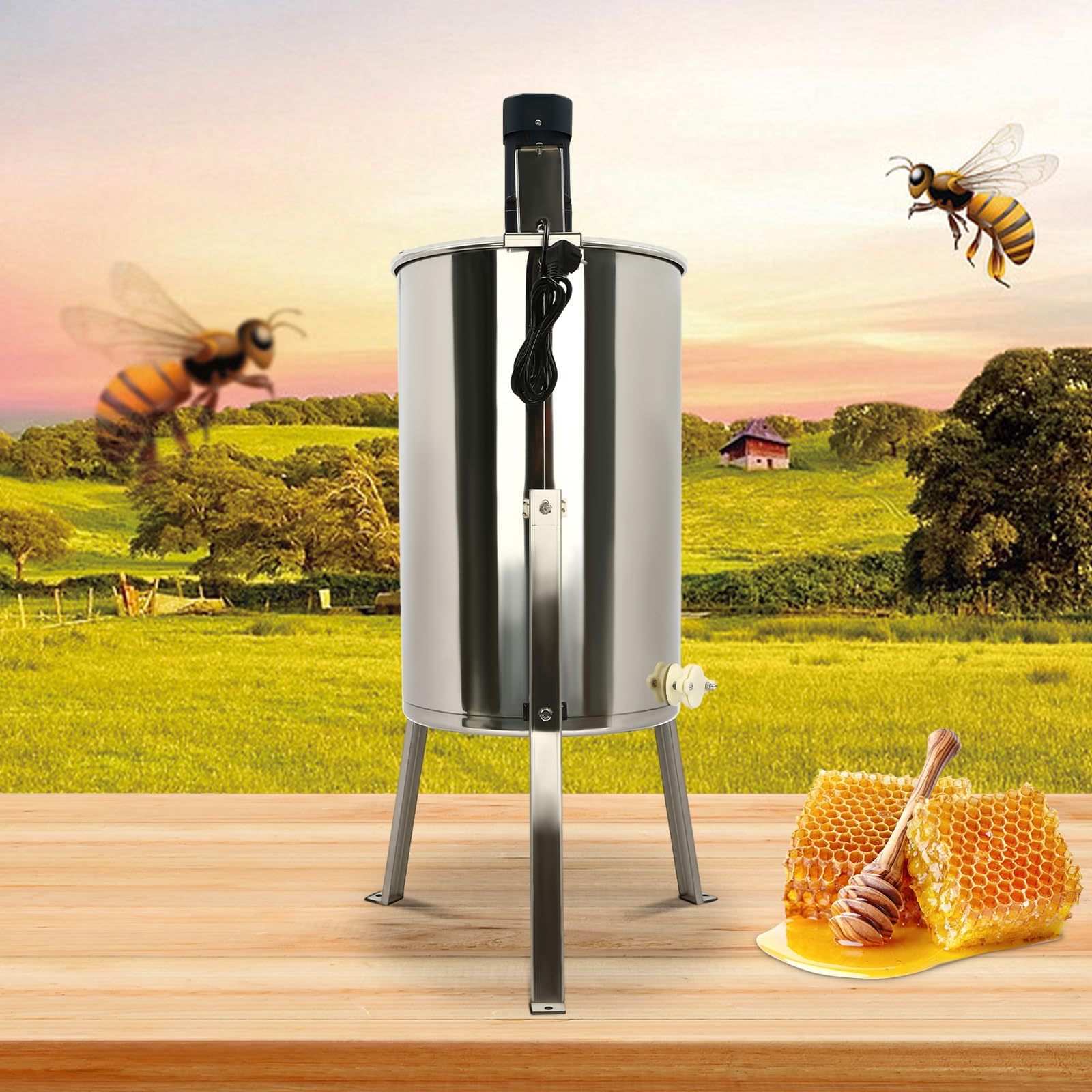 Estrattore di miele per alveare, centrifuga di miele elettrica 4 cornici, 140 W, in acciaio inox, estrattore di miele con coperchio per 2 telai grandi e 2 piccole cornici, apicoltori e apicoltori