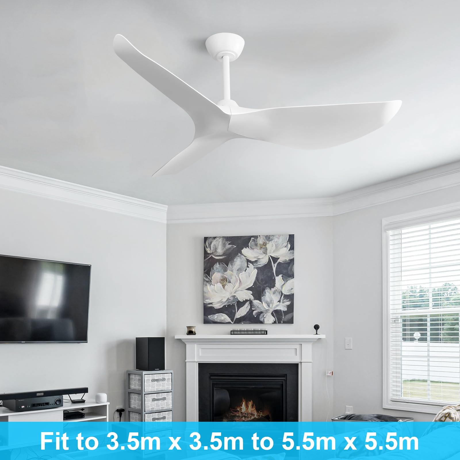 Sofucor Ventilatore da Soffitto 132 cm, Silenzioso Ventilatore da Soffitto per Camera da Letto, 3 Pale, 6 Velocità, Timer, Motore DC, Funzionamento Estivo Invernale
