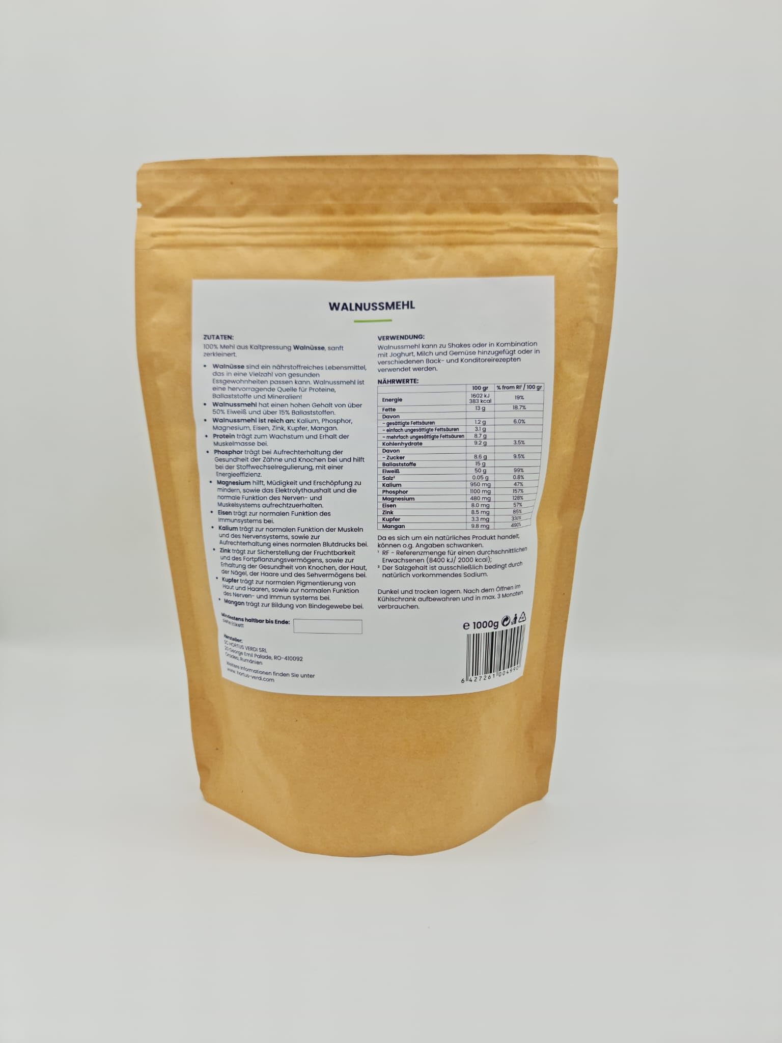 Walnussmehl 1000g -by Hortus Verdi-Lebensmittel Fasern - Glutenfrei - 100% natürlich - vegan-Proteinreich