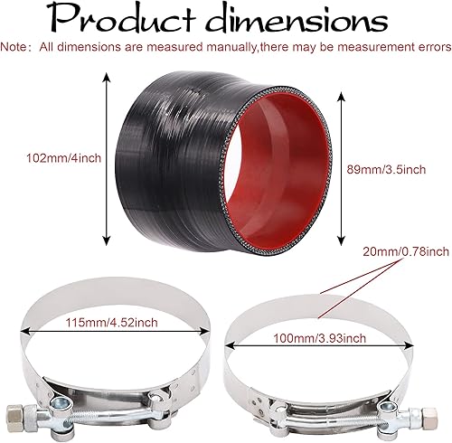 Miniatura 9 de Acoplador de codo de 4 capas de 90 grados, manguera de silicona de 2 pulgadas (2.008in) con abrazaderas de perno en T para turbo de entrada